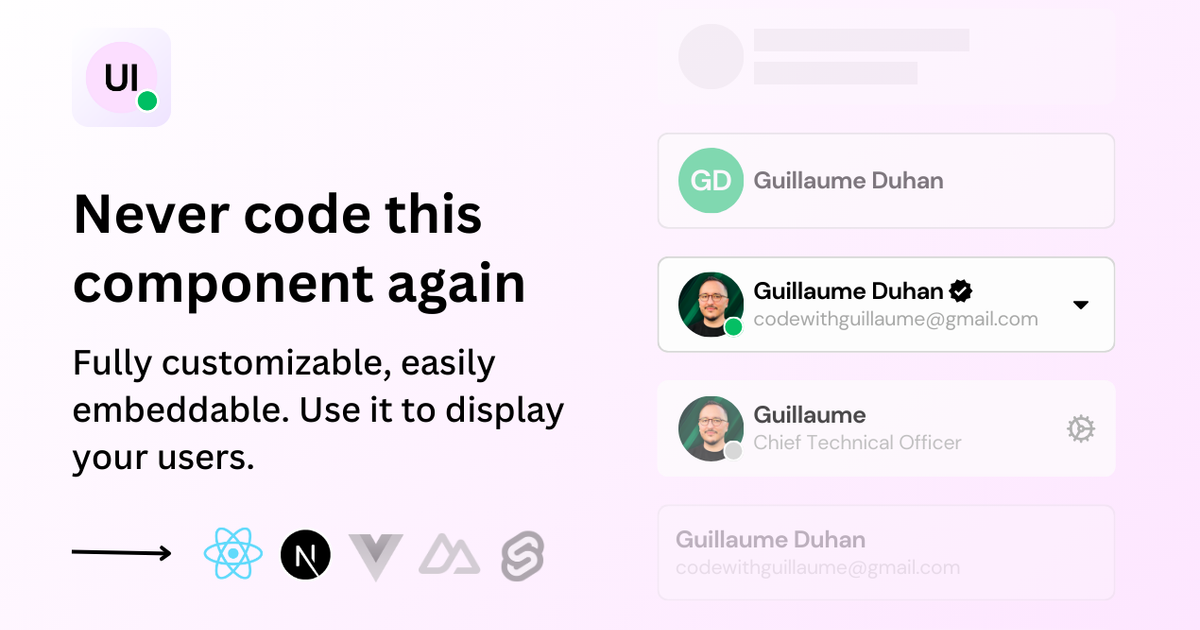 GitHub - guillaumeduhan/useritem: A simple, fully customizable component for displaying your users.