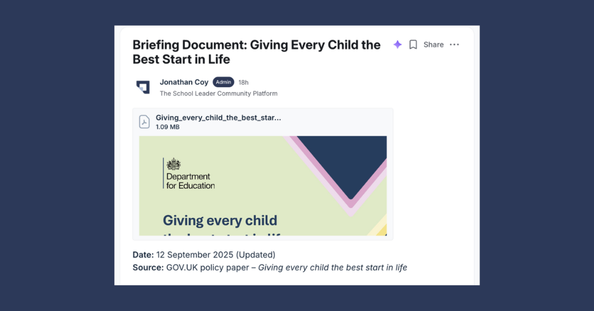 DfE Briefing: Giving Every Child the Best Start in Life | HeadteacherChat Community Updates