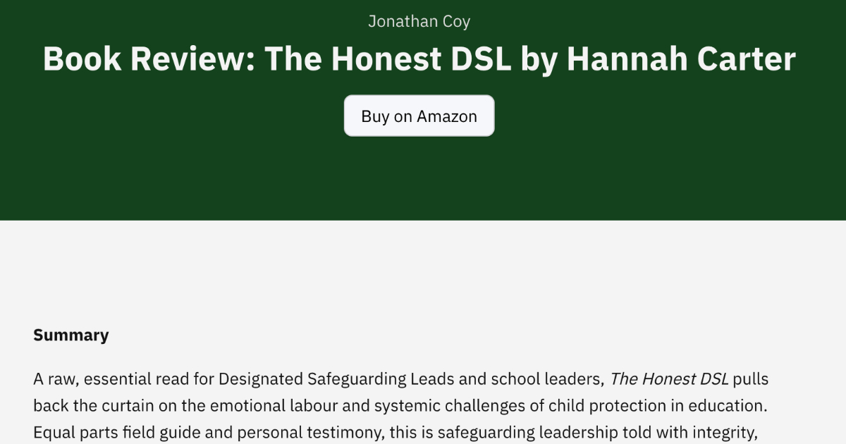 Book Review: The Honest DSL by Hannah Carter - Leadership Insights for School Leaders