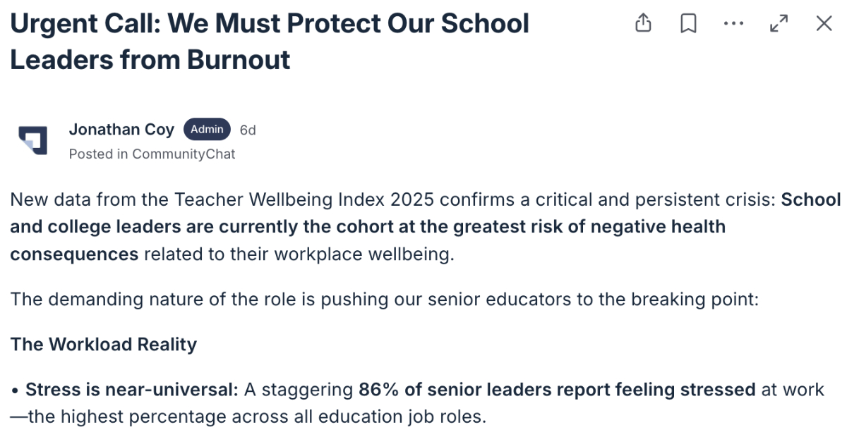 Urgent Call: Protecting School Leaders From Burnout - HeadteacherChat Community Discussion